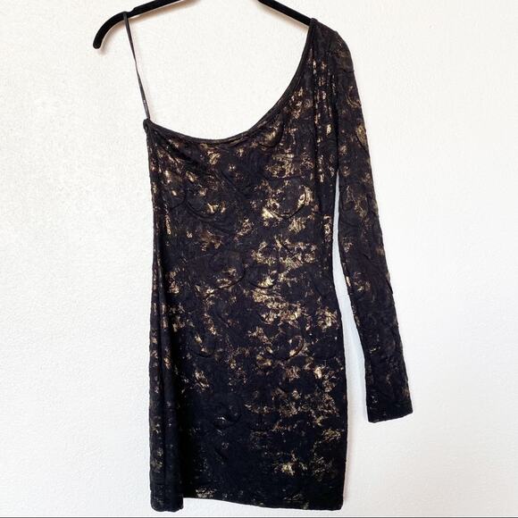 Forever 21 Black and Gold Textured One Shoulder Mini Dress Size Small - Picture 7 of 8